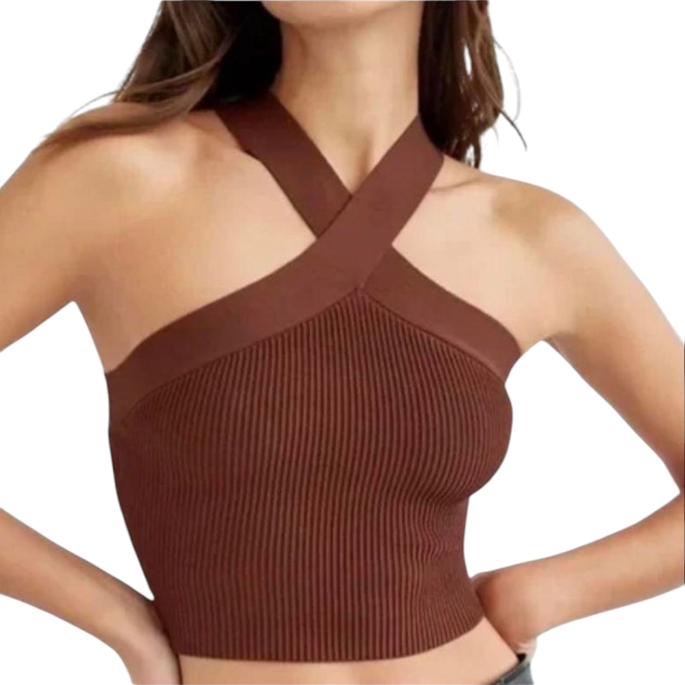 Aritzia Babaton Sculpt Knit Criss-Cross Tank | M | Burgundy Heavy Ribbed Stretch
